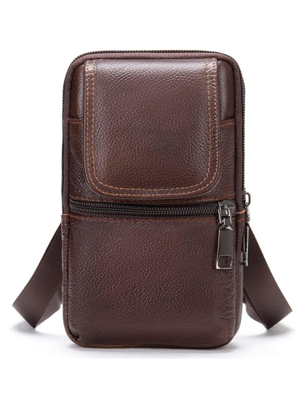 Faux Leather Crossbody Cell Phone Bag with Belt Loop & Adjustable Strap
